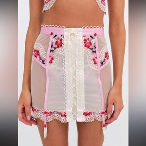 For Love & Lemons Lace Garter Skirt Pink Floral Embroidered XS NWT